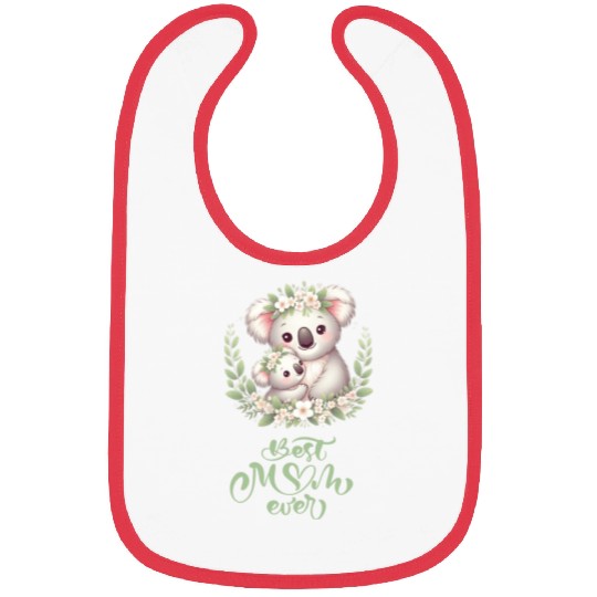 Best Mom Ever Koala Embrace Floral Wreath Bibs