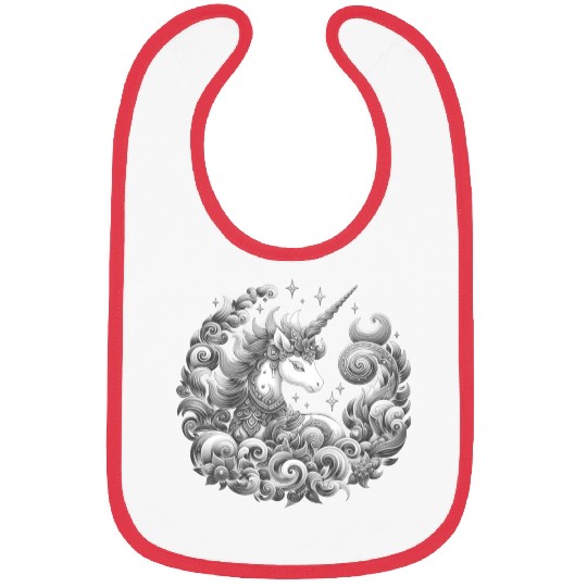 A unicorn black and white with a delicate pattern. Bibs