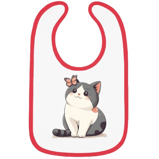 Cute Kawaii Cat and Butterfly Bibs