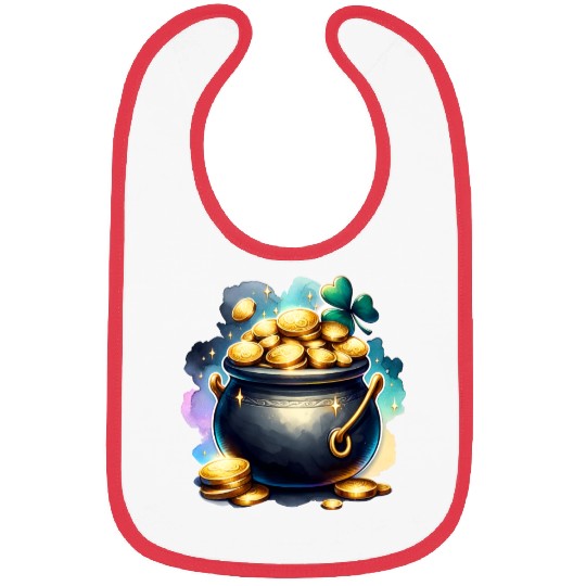 Saint Patrick's Day Gold Pot With Clover Bibs