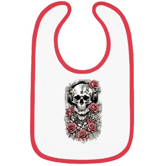 Rock & Roses Bibs: Skull, Roses & music nout