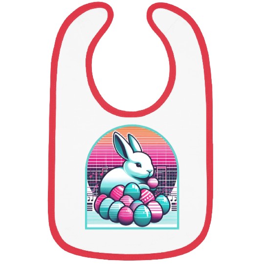 Synthwave Easter Bunny with Eggs Bibs