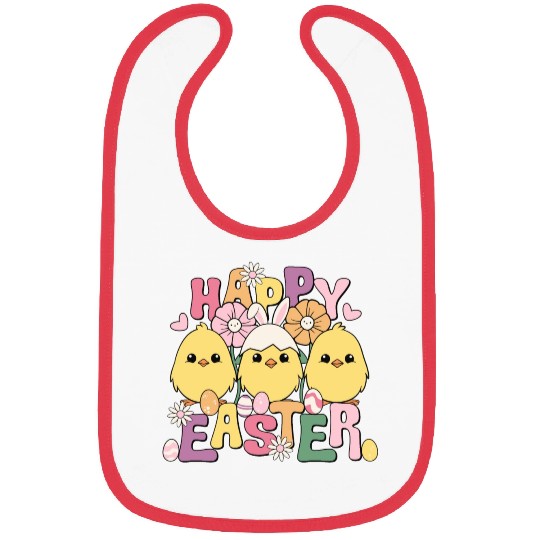 Happy Easter Easter eggs chicks Spring flowers Bibs