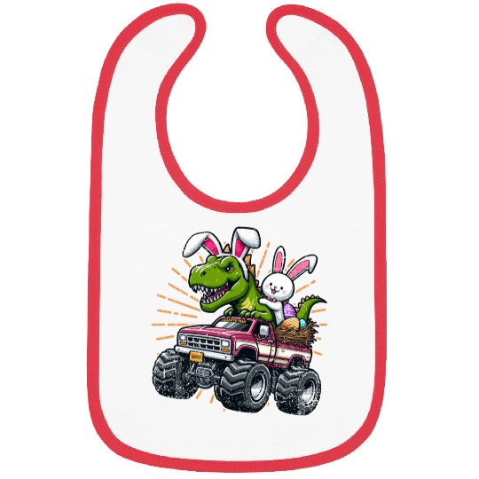 EASTER DINOSAUR RIDING MONSTER TRUCK EASTER Bibs