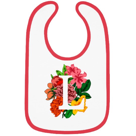 Capital letter L monogram with peony, lily flowers Bibs