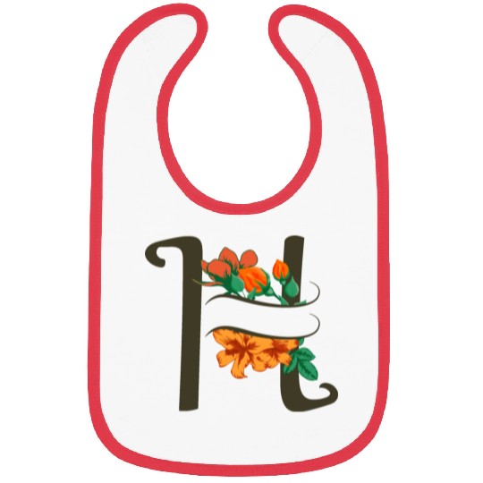 Capital letter H monogram with roses and lily Bibs