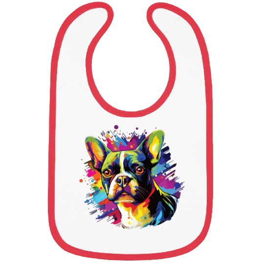 Watercolor Colorful Boston Terrier Bibs