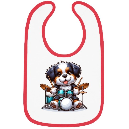 Cool Bernese Mountain Dog Drummer Design Bibs