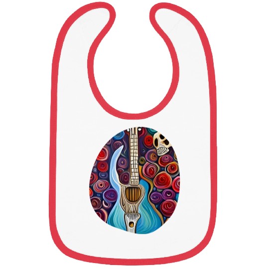 Blue Electric Guitar, Skull and Roses Bibs