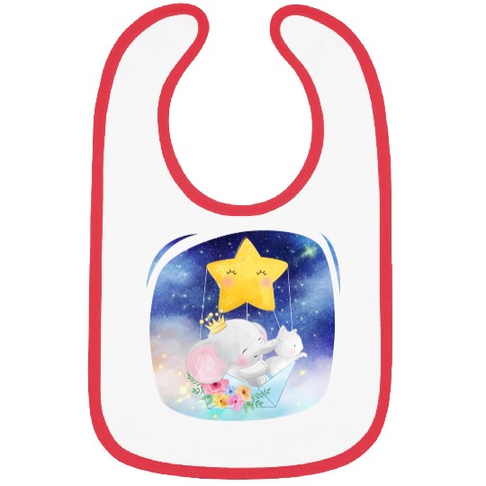 Elephant And Cat Flying Space Using Star Balloon Bibs