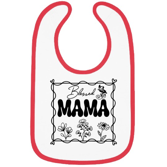 Blessed MAMA square with simple wild flowers Bibs