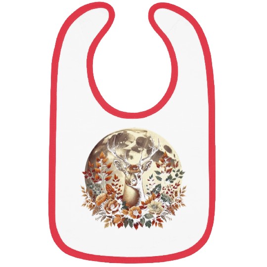 Cottagecore Deer With Flowers In front Of Moon Bibs