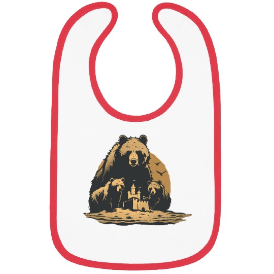 Momma Bear and Two Bear Cubs Building a Sand Castl Bibs