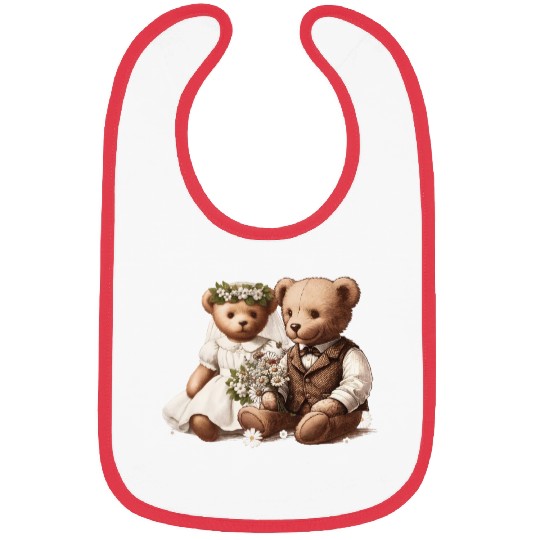 Vintage wedding: teddy bear bride and groom Bibs