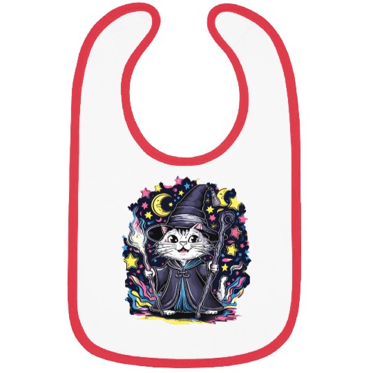 Charming Wizard Cat Casting Magic Bibs