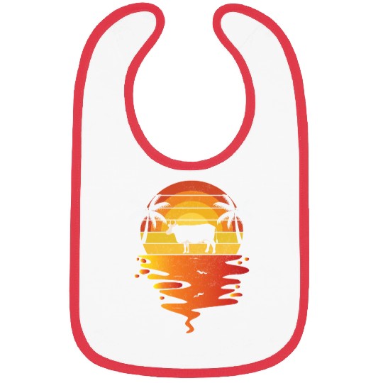 Sunset Cow and Palm Tree Scene Bibs