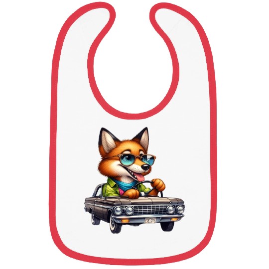 Funny Fox Vintage Car lover animals neon Bibs