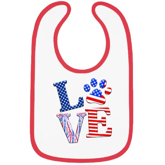 LOVE Dog Paw US Flag Tie Dye Dog Lover 4th Of July Bibs