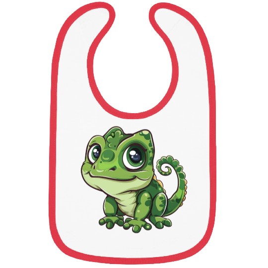 Adorable Wide-Eyed Green Chameleon Bibs