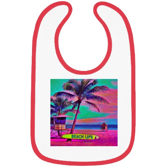 Neon Beach Life Scene 90's Vibes - Surfboard, Sand Bibs