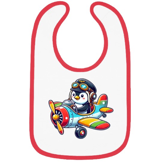 Penguin pilot license airplane cartoon flying Bibs