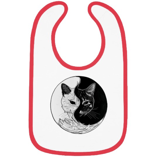 A black and white drawing of a cat in a circle Bibs