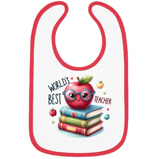 Worlds Best Teacher Apple And Books For Teacher Bibs