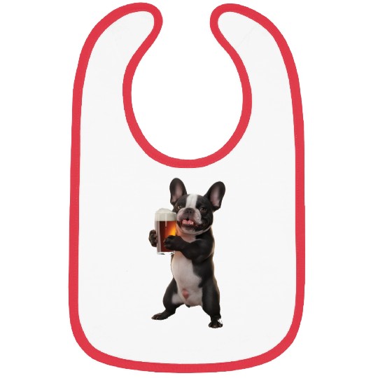 Frenchie Drinking Beer Realistic Bibs