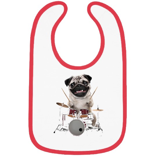 Pug Playing Drums Realistic Bibs