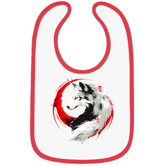 Lunar Red White Wolf Bibs