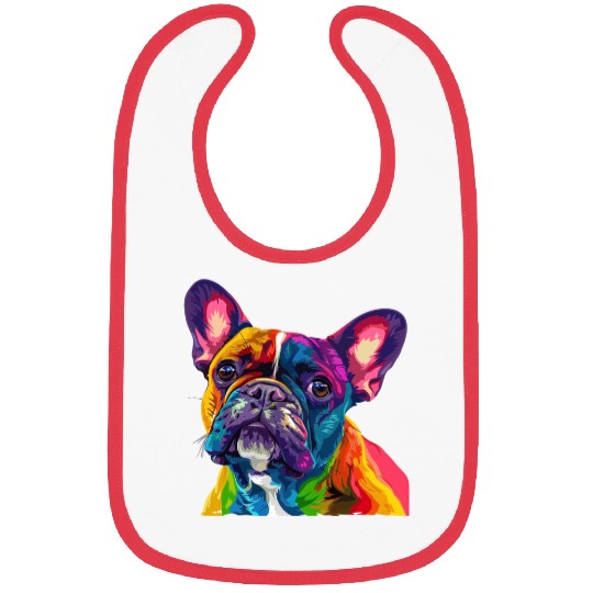 Colorful French Bulldog Portrait in Rainbow Hues Bibs