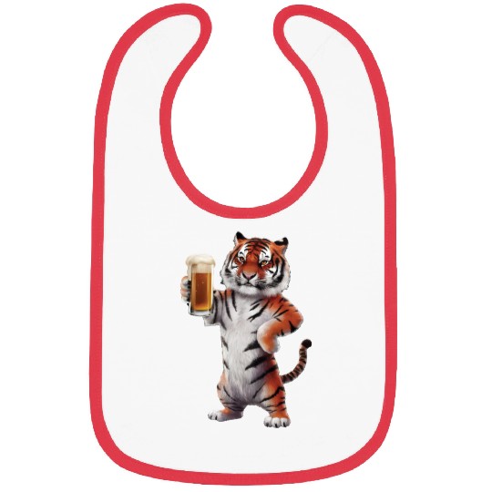 Tiger Drinking Beer Realistic Bibs