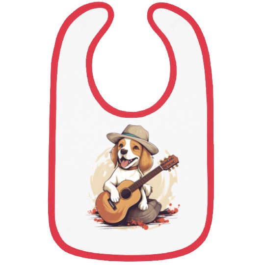 Beagle Playing a Guitar Cute and Happy Bibs