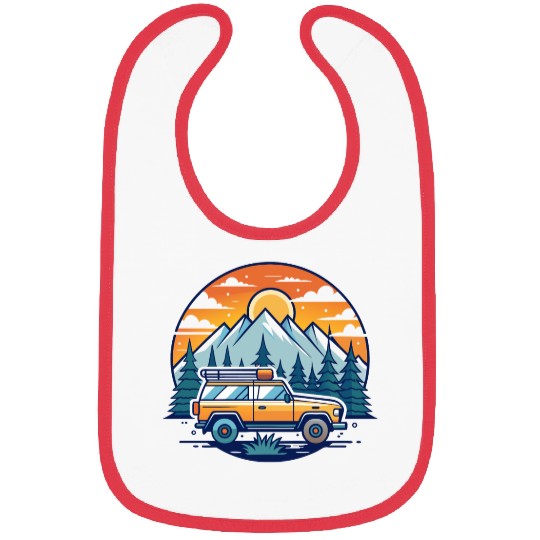 Camper Van parked Lake with Mountains Bibs
