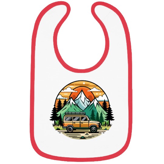 Camper Van parked Lake with Mountains Bibs