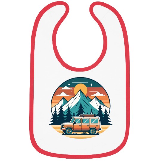 Camper Van parked Lake with Mountains Bibs