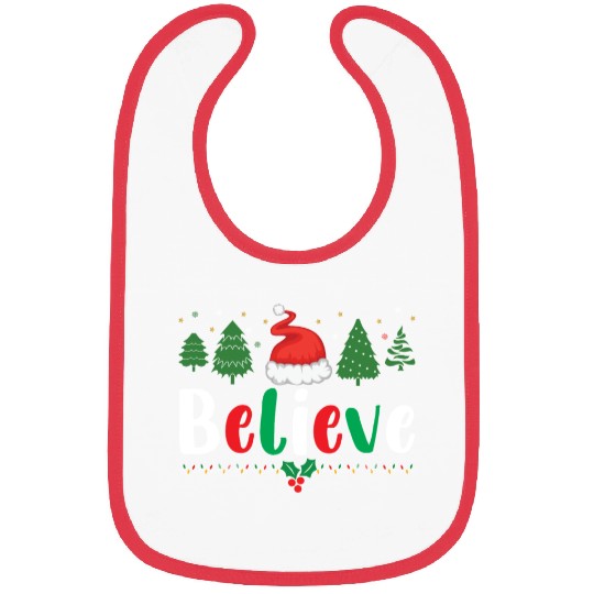 Merry Christmas Believe Santa Claus Hat Xmas Tree Bibs