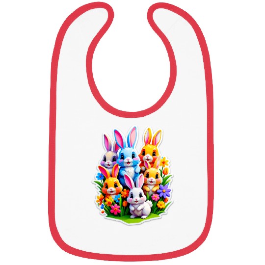 Colorful Spring Celebration with Cute Bunnies Bibs