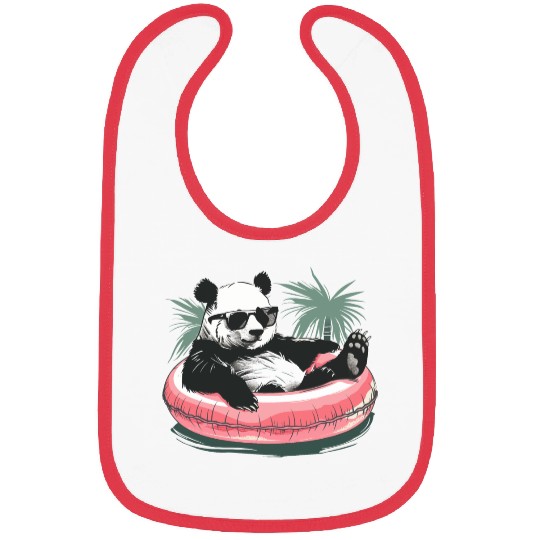 Panda with sunglasses in a pink swimming ring Bibs