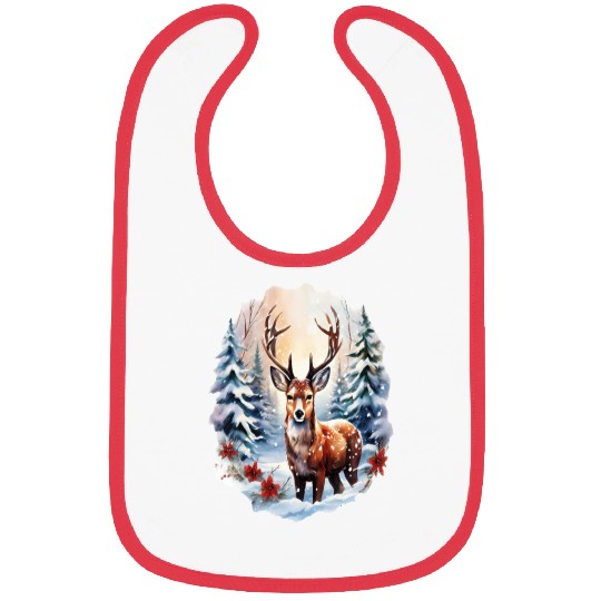 Christmas Deer with Poinsettia and Snow Bibs