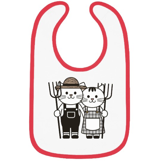 Farmer Cats Wearing Overalls and Gingham Dress Bibs