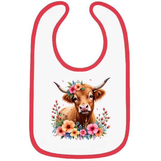 Cute Scottish Highland Cow Floral Bibs
