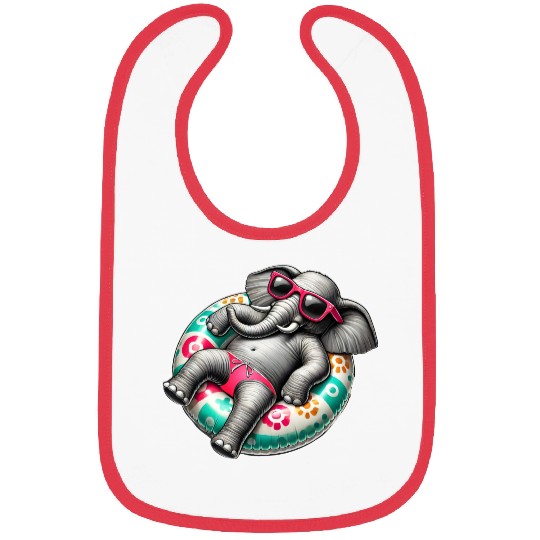 A relaxed elephant on a swimming ring Bibs