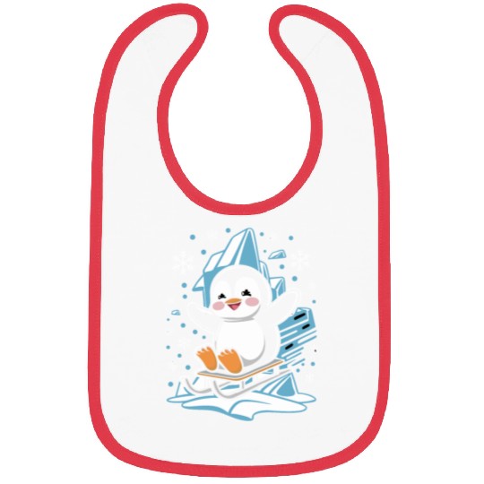 Happy Penguin On Sled Amid Snowflakes Bibs