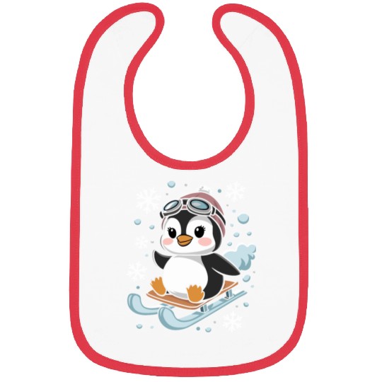 Cute Penguin Sledding with Snowflakes Bibs