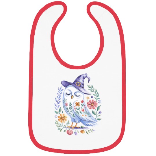 Halloween Owl with Floral Witch Hat Bibs