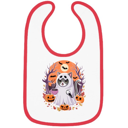 Halloween Ghost Cat with Pumpkins Bibs