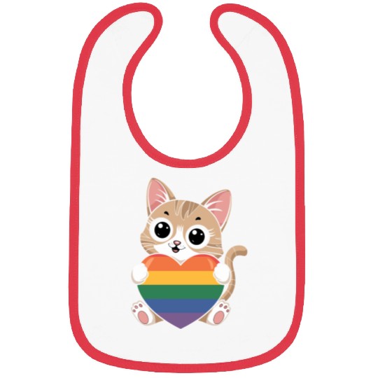 Cute Cat Holding Rainbow Heart LGTBQ Bibs