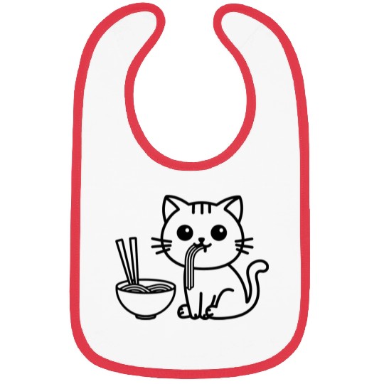Cute Cat Eating Ramen Kawaii Food Design Bibs