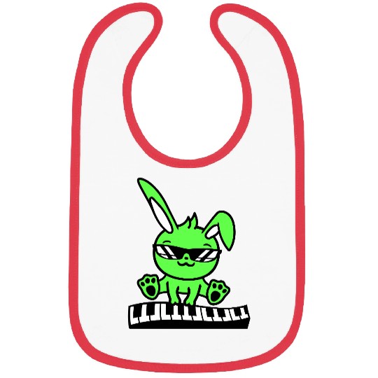 Funny Rabbit Easter Bunny Playing Keyboard Music Bibs